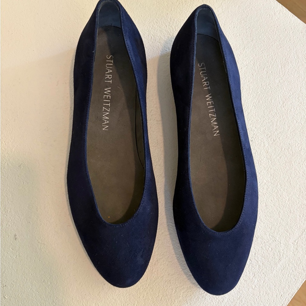 Stuart Weitzman Chic 6M Blue Suede Ballet Flats - Picture 2 of 8